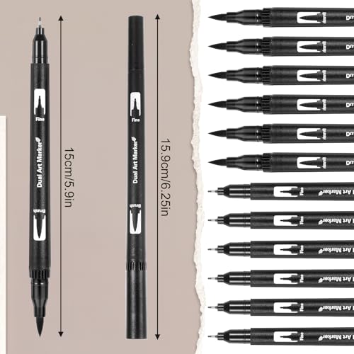Sibba 12 Pack Black Drawing Pens Black Markers for Drawing Dual Tip Brush Fineliners Pens Fine Point Washable Brush Tip Markers for Adults Art Drawings Sketching Journaling Calligraphy Dooding Marking