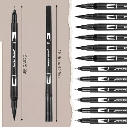 Sibba 12 Pack Black Drawing Pens Black Markers for Drawing Dual Tip Brush Fineliners Pens Fine Point Washable Brush Tip Markers for Adults Art Drawings Sketching Journaling Calligraphy Dooding Marking