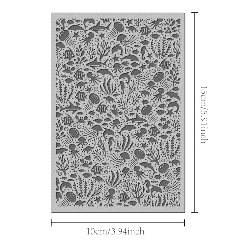 Ocean Sea Grass Polymer Clay Texture Mat - Fish Jellyfish Seahorse Texture Sheet for Polymer Clay Jewelry Making, Earring Charms, DIY Craft Supplies - style: ocean animals