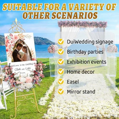 Gold Easel Stand for Wedding Sign - 59" H x 22" L x 20" W Adjustable Metal Floor Easel with Chain Support, Heavy Duty Display Standing Easel for Mirror, Picture Frame, Poster, Birthday & Exhibition Decor