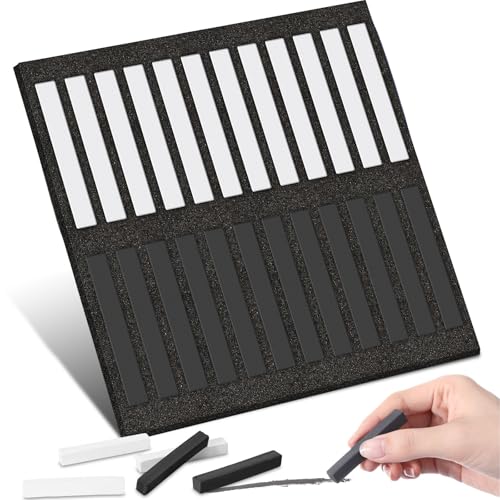 Watersay 24 Pcs Soft Pastel Drawing Chalk Set Square Sketch Chalk Non-toxic Artist Pastel Sticks for Professional Artists and Art Lovers(60 x 8 x 8 mm,Black,White) - color: Black, White
