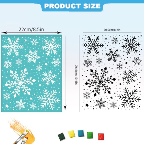 2 Sheets Snowflake Silkscreen Stencil, Winter Theam Painting Stencils Templates Reusable Self-Adhesive Silk Screen Printing for Wall Border Wood Fabric Christmas Decor - style: Snowflake