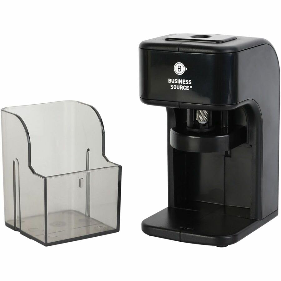 Business Source Electric Pencil Sharpener with Built-in Pencil Holder, AC Adapter Powered, Black