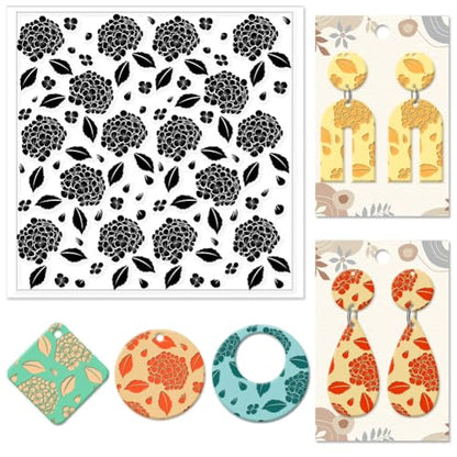 CHGCRAFT Hydrangea Texture Polymer Clay Texture Sheets Flowers Leaves Pattern Silicone Texture Stamp Clay Modeling Pattern Pad Texture Sheets for Polymer Clay Making Earrings Jewelry - style: Hydrangea