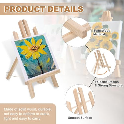 MECCANIXITY Mini Wood Display Easels, 11.8"x5.9"A-Frame Painting Tabletop Easels Holder Stand for Artists Beginners Displaying Small Canvases Art Photos Business Cards(Pack of 3, Wood Color) - size: 11.8"x5.9"