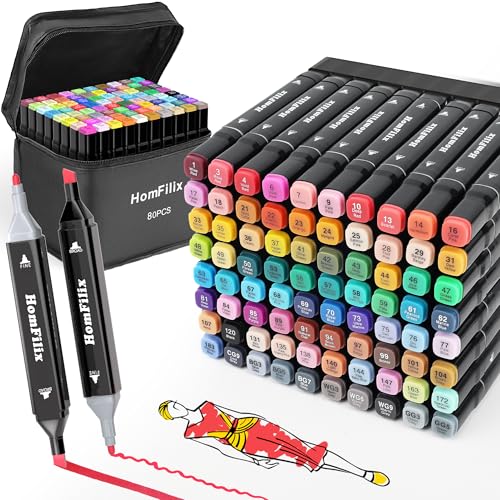 Alcohol Markers, 80 Colors Dual Tip Art Alcohol Markers Set - Perfect for Coloring, Drawing, Sketching, Card Making and Illustration, Perfect for Adults
