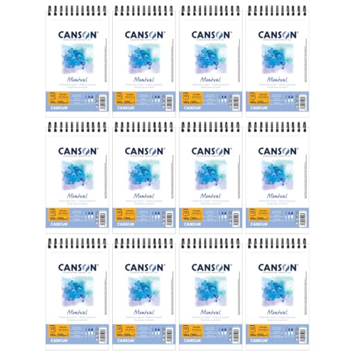Canson Montval Watercolor Paper, 5.5" x 8.5", White, 12 Sheets/Pad, 12 Pads | Artist Series, Cold Press, 140 lb. (300gsm), Top Wire Bound, Class Pack, 144 Sheets Total - size: 5.5" x 8.5" (12-Pack), style: 5.5" x 8.5" Top Wire