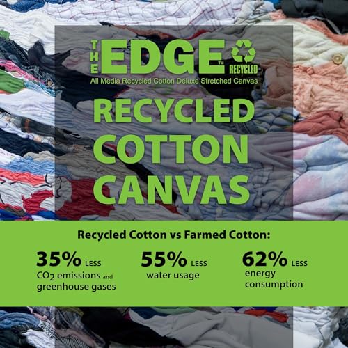 The Edge Eco-Friendly Recycled Cotton Stretched Canvas for Painting - 18x24 Box of 3 - Medium-Textured, Triple Acrylic Primed All Media Painting Canvas, 320gsm, 1-1/2 in. Deep Pine Stretchers - size: 18"x24"