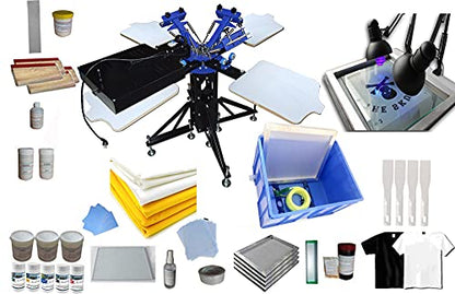 HayWHNKN 3 Color 4 Station Silk Screen Printing Kit Machine Press Printer for T-Shirt Circuit Board with Flash Dryer UV Exposure Unit