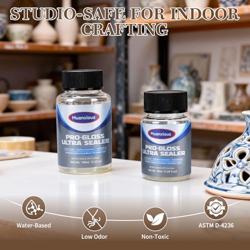 Muanxious Studio High‑Gloss Varnish – Crystal‑Clear, Non‑Tacky Finish for Air‑Dry & Polymer Clay, Miniatures, Water‑Based,ASTM D‑4236, 50ml (1.69 fl oz) - size: 50ml (1.69 fl oz)
