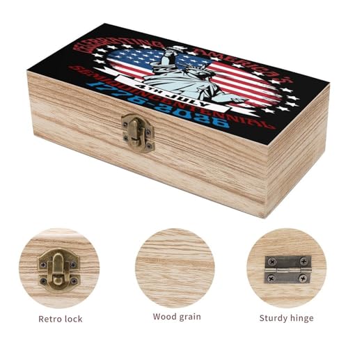 Celebrating Americas 4th July Semiquincentennial 1776 2026 Statue Of Liberty America Flag Jewelry Box Wooden Rustic Multi-Purpose Organizer with Front Clasp for Jewelry, Crafts, Accessories & - color: style-1