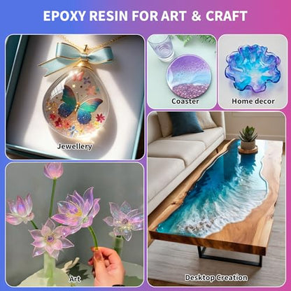 Minlebao Crystal Clear Epoxy Resin Kit 1 Gallon, High Gloss Bubble-Free Coating & Casting for DIY Art, Jewelry Making, River Tables - 1:1 Ratio with Measuring, Silicone Mold and Usage Tools - size: 1Gallon