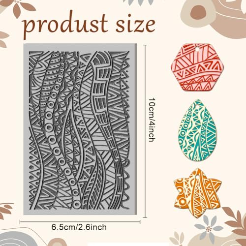 CHGCRAFT Tribal Clay Texture Mat Clay Modeling Pattern Pad Vintage Waves Texture Sheets for Polymer Clay Making Earrings Jewerly Tools, 3.9x2.6x0.1inch - style: Tribal pattern