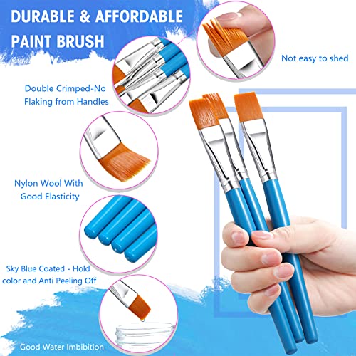 Zonon 10 Pcs 3/4 Inch Flat Paint Brushes Acrylic Painting Craft Accessories Small Watercolor Paint Brushes Bulk for Adult Artist Detail Oil Canvas Face(8.1 x 0.9 x 3/4 Inch,Sky Blue) - color: Sky Blue