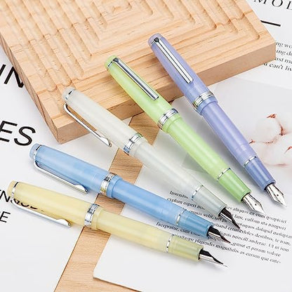 Jinhao 82 Acrylic Fountain Pen, Iridium Medium Nib with Ink Converter, Transparent Purple Classic Design Smooth Writing Pen (Silver Trim) - color: Purple Clear (Silver Trim), style: Medium (0.7 mm)
