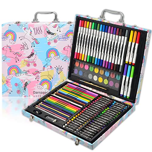 Darnassus 132-Piece Art Set, Deluxe Professional Color Set, Creating Gift Box, Art Set Crafts Drawing Painting Christmas Kit for Kids and Adult, Girls Boys - color: Unicorn