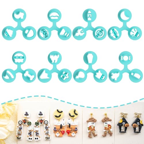 Tainsky Halloween Micro Polymer Clay Cutters for Earrings Making, 8 Shapes Mini Polymer Clay Cutters for Earrings (Holiday-B) - color: Micro-B
