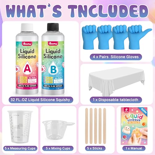 ColoPlay Taba Squishy Kit - 32OZ Rubber with Guided, Bubble Free and Faster Fully Cures - FuFu Squishy Kit to Make Mold- Stress Relief Entertainment - size: 32OZ Gel