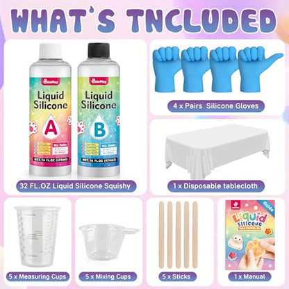 ColoPlay Taba Squishy Kit - 32OZ Rubber with Guided, Bubble Free and Faster Fully Cures - FuFu Squishy Kit to Make Mold- Stress Relief Entertainment - size: 32OZ Gel