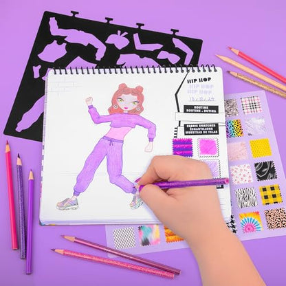 Fashion Angels I Just Wanna Dance Fashion Sketch Set, Create Dance-Themed Outfits with 35 Sketch Pages, 100+ Stickers & Stencils, Fun Craft Kit for Kids - color: I Just Wanna Dance