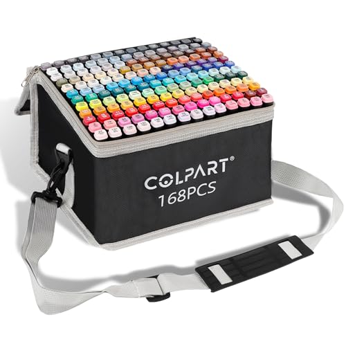 colpart 168 Colors Alcohol Markers Dual Tip Art Markers for Kids Marker Pens with Pen Holder and Carry Bag for Adult Coloring Painting Supplies Perfect for Painting, Coloring, Sketching and Drawing - style: 168 Color