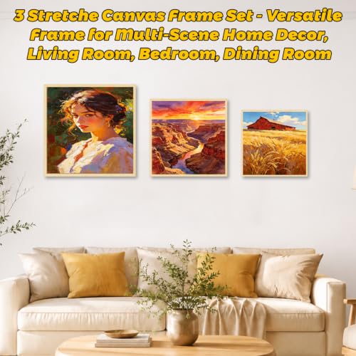 3 Pack Floater Frame Canvas with 8x8, 10x10, 12x12 Canvas – Gallery Wrapped Canvas Set with Cotton-Linen Blend (400 GSM), 15 oz Acid-Free, Warp Resistant, Ready to Hang for Oil & Acrylic - size: 3pk-3Size Canvas
