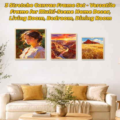 3 Pack Floater Frame Canvas with 8x8, 10x10, 12x12 Canvas – Gallery Wrapped Canvas Set with Cotton-Linen Blend (400 GSM), 15 oz Acid-Free, Warp Resistant, Ready to Hang for Oil & Acrylic - size: 3pk-3Size Canvas