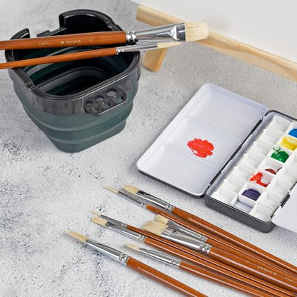 DUGATO Short Handle Artist Paint Brush Set, 10-Piece Hog Hair Bristle | Strong Paint Pickup for Acrylic & Oil Painting, Comfortable Wood Handle, Kids & Adults - color: Brown