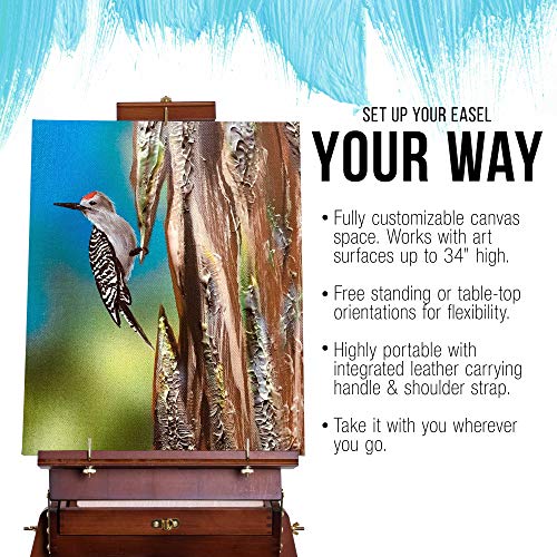 U.S. Art Supply Large Walnut French Easel, Adjustable Plein Air Easels, Beechwood Sketchbox Tripod for Field & Studio Painting Easel for Adults, Drawing, Display - Portable with Drawer & Palette