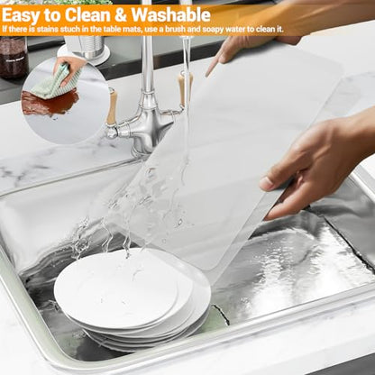 2-Pack Extra Thick Silicone Counter Mats - 24”x16” Large Heat Resistant Kitchen Countertop Protector, Non-Slip Hot Pad Trivet for Air Fryer, Hot Pots & Pans, Coffee Maker(White Translucent) - color: White Translucent