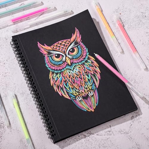 30 Sheets Black Paper Sketchbook with 12 Color Gel Pen Set, 98lb/160gsm Heavyweight Black Sketch Pad 6.7×10in, Acid-Free Drawing Paper, Spiral Bound Sketch Book for Teens, Artist - size: 6.7×10in Set