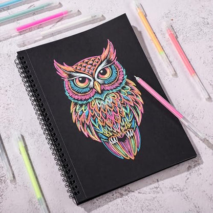 30 Sheets Black Paper Sketchbook with 12 Color Gel Pen Set, 98lb/160gsm Heavyweight Black Sketch Pad 6.7×10in, Acid-Free Drawing Paper, Spiral Bound Sketch Book for Teens, Artist - size: 6.7×10in Set