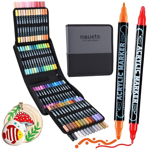 80 Colors Dual Tip Acrylic Paint Markers, Premium Dot & Fine Tip Coloring Paint Pens for Rock, Wood, Fabric, Canvas, Glass, Paper, Ceramic, Scrapbook, Vision Board and DIY Crafts Supplies Art Gifts - style: 80 Colors