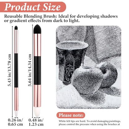 6 Pcs Oil Pastel Tools Artist Blending Sponge Pen Set Dual Tip Sketch Rubbing Sponge Brush Reusable and Washable Drawing Art Brush for Artist Highlight Shadow Sketch Drawing Blend