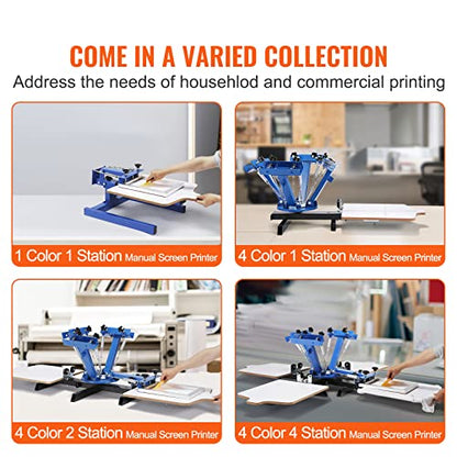 VEVOR Screen Printing Machine, 4 Color 1 Station 360° Rotable Silk Screen Printing Press, 21.2x17.7in / 54x45cm Screen Printer Press, Double-Layer Positioning Pallet for T-Shirt DIY Printing