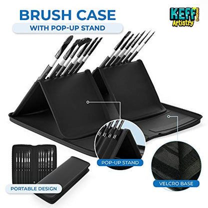 KEFF Creations Acrylic Paint Brush Set, 15 Premium Artist Brushes Kit, 24 Acrylic Paint Set, Paintbrush kit for Canvas, Wood, Fabric, Great Paint Supplies Set for Adults and Kids
