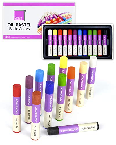 COLOUR BLOCK 12-Piece Assorted Oil Pastels Set Coloring Set for Artists, and as Oil Pastels Each Stick measures 2-3/4”x2/5” and Comes in an Organized & Convenient Storage Box.