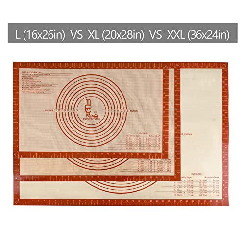 Non-slip Silicone Pastry Mat Extra Large with Measurements 36''By 24'' for Baking Mat, Counter/Dough Rolling/Oven Liner/Fondant/Pie Crust（Red） (Pack of 2) - size: 36"L x 24"W (Pack of 2)