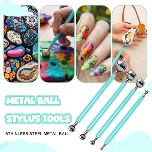 Ashmacdo 18 Pcs Silicone Clay Sculpting Tool,Ball Stylus Clay Tools,Modeling Dotting Tool for Pottery Craft,Rock, Nail, Blending, Drawing (Green) - color: Green