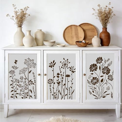 12 Pcs Large Wildflower Stencils, Reusable Floral Tempate for DIY Furniture Decor, Wild Flower Stencil for Painting on Wood DIY Crafts Canvas Wall Fabric(Wildflower) - style: Wildflower