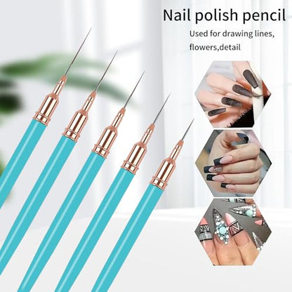 5PCS Liner Brushes for Nails, Nail Art Liner Brushes Set, 6/9/12/15/18mm Thin Detail Brush for Long Lines & Fine Drawing, UV Gel Polish Painting Nail Design Tools - Blue - color: Blue