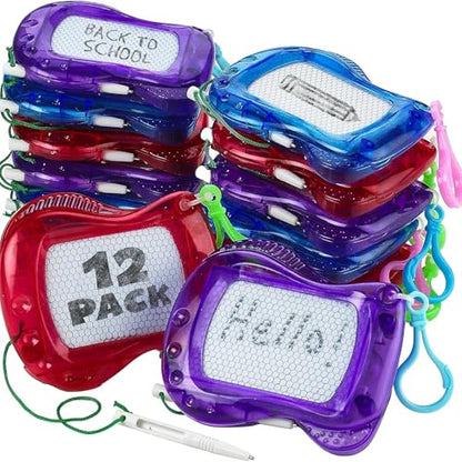 Bedwina Mini Magnetic Drawing Board for Kids - (Pack of 12) Backpack Keychain Clip Drawing Boards, Erasable Doodle Sketch Writing Pad Boys & Girls, Birthday Kids Party Favors - size: 12 Count (Pack of 1)