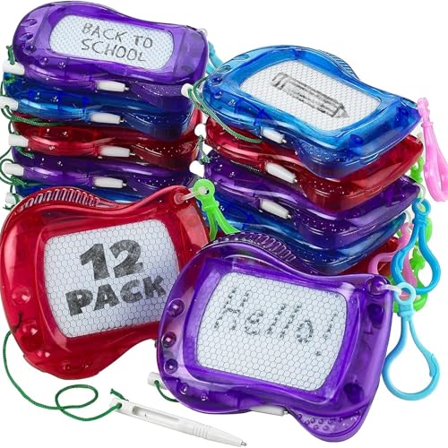 Bedwina Mini Magnetic Drawing Board for Kids - (Pack of 12) Backpack Keychain Clip Drawing Boards, Erasable Doodle Sketch Writing Pad Boys & Girls, Birthday Kids Party Favors - size: 12 Count (Pack of 1)