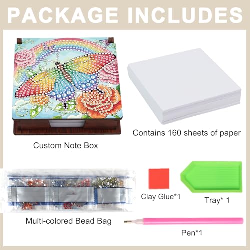 Diamond Painting Kit memo Box, Diamonds Art DIY Rainbow and Butterfly Patterns Sticky Note Box Special Shape Drill, with 160 Sticky Note, Ideal for Home Office Supplies, Handicrafts, Holiday Gifts - color: Rainbow and Butterfly