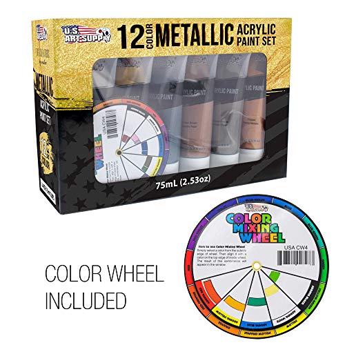 U.S. Art Supply Professional Metallic Acrylic Paint Set - 12 Rich Metallic Colors, 75ml Tubes - Craft Paint for Canvas, Wood, Rock, Model Painting - style: 12 Colors