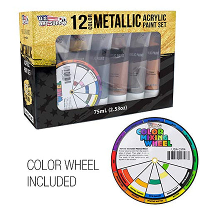 U.S. Art Supply Professional Metallic Acrylic Paint Set - 12 Rich Metallic Colors, 75ml Tubes - Craft Paint for Canvas, Wood, Rock, Model Painting - style: 12 Colors