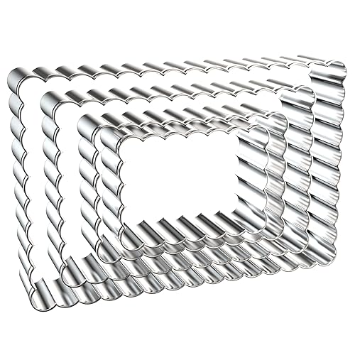 Rectangle Cookie Cutter Set with Scalloped Edge Assorted Sizes - 5 Inch, 4 Inch, 3 Inch, 2 Inch - Fluted Edge Plaque Frame Rectangluar Cookie Cutters Shapes Fondant Molds - Stainless Steel - style: Rectangle