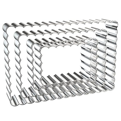 Rectangle Cookie Cutter Set with Scalloped Edge Assorted Sizes - 5 Inch, 4 Inch, 3 Inch, 2 Inch - Fluted Edge Plaque Frame Rectangluar Cookie Cutters Shapes Fondant Molds - Stainless Steel - style: Rectangle