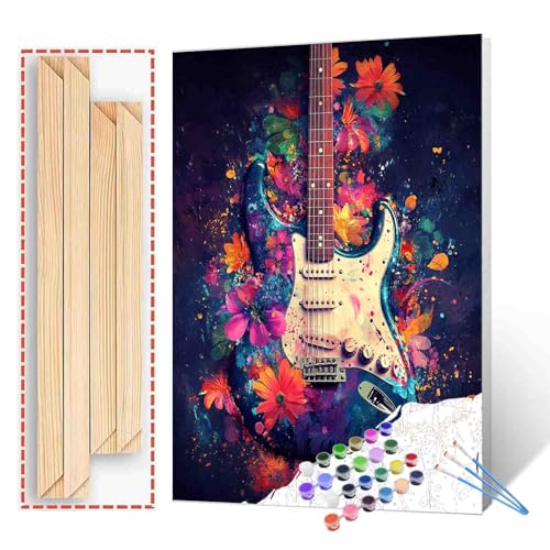 DIY Paint by Numbers Musical Instruments Picture,Canvas Oil Painting Kit for Kids&Adults,Acrylic Oil Painting On Canvas,Number Painting DIY Craft Kits for Home Bedroom Decoration DIY Frame - color: Music-04, size: 16''x20''(DIY Frame)