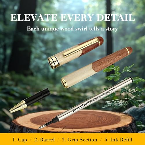 BEILUNER Luxury Wood Ballpoint Pen Writing Set,Maple-Elegant Fancy Nice Gift Pen Set for Signature Calligraphy Office Fancy Nice Supplies - Christmas Gift Boxed with Extra Refills (Black) - color: Maple